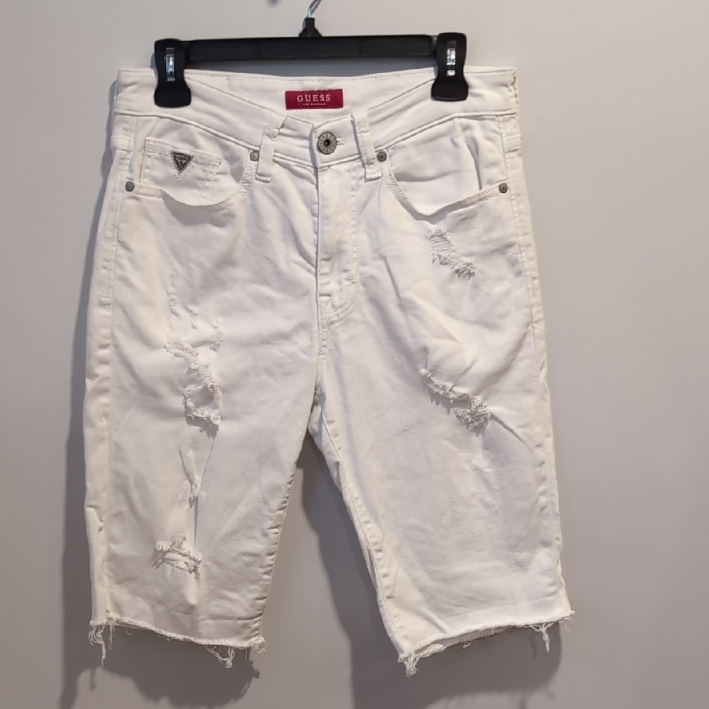 Guess White Distressed Jean Shorts